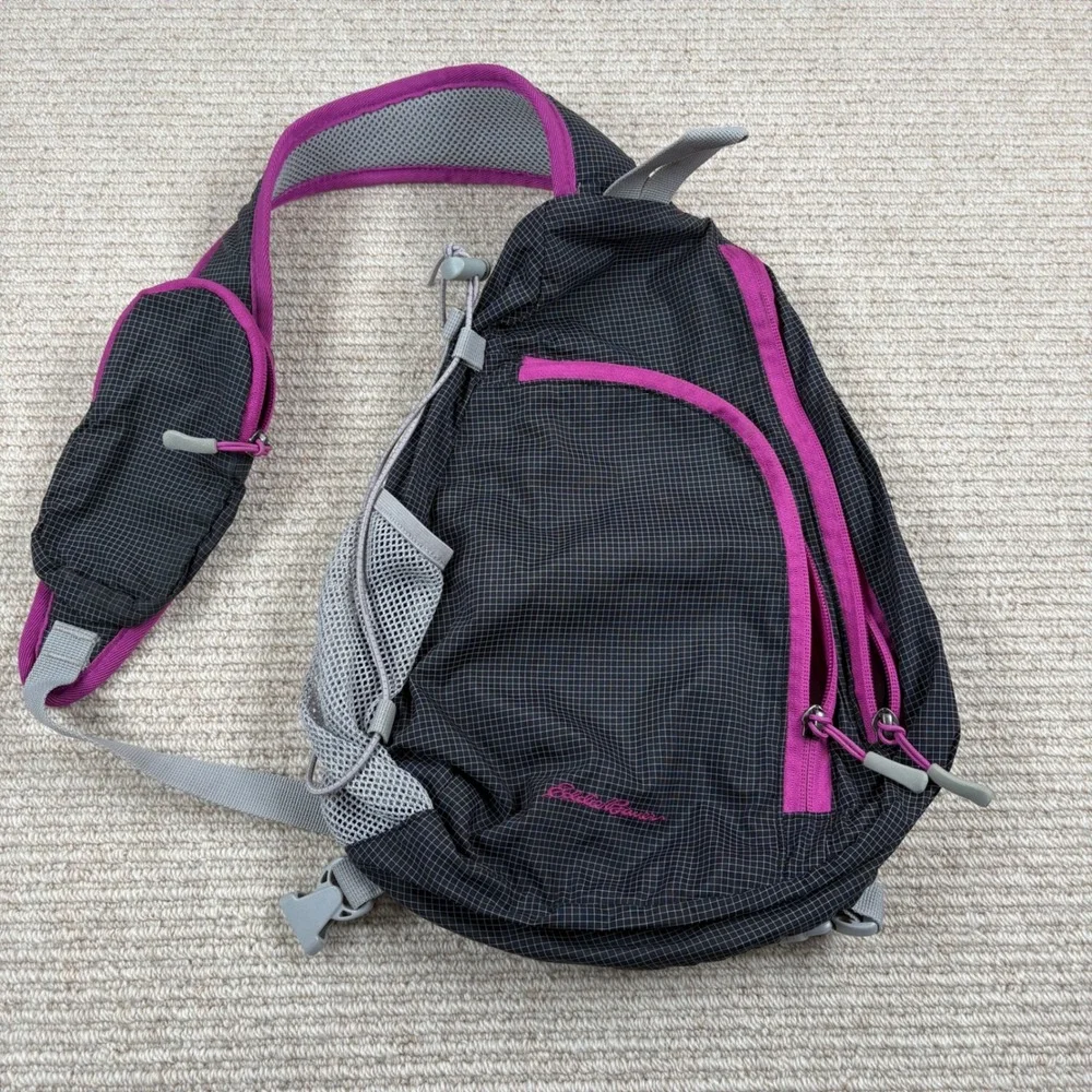 Eddie Bauer Sling Backpack Black Pink Ripstop Gorpcore Hiking Outdoor